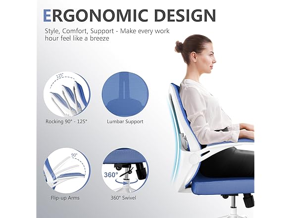balmstar Ergonomic Office Chair Desk Chair - Mesh Computer Chair with 360° Swivel Wheels, Adjustable 90-130° Recline & Lumbar Support for Home Office, Supports up to 300lbs (01Blue) (Open Box)