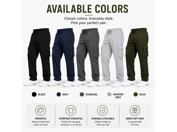 3Pk Mens Open Bottom Fleece Sweatpants