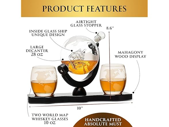 Whiskey Decanter Globe Set with Ball & Glasses