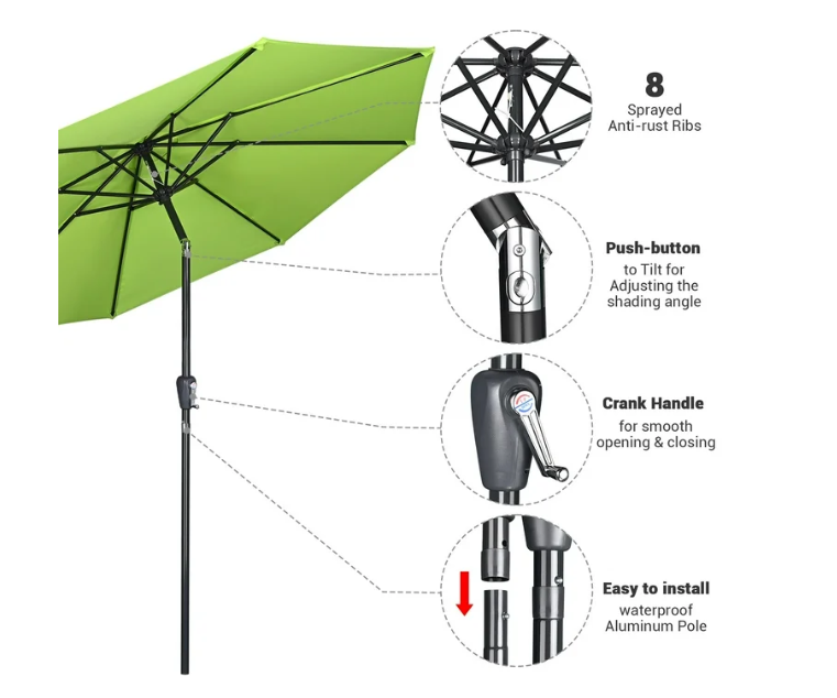 Yescom 9Ft UV50+ 3000PA Outdoor Umbrella Green - Gallery 15