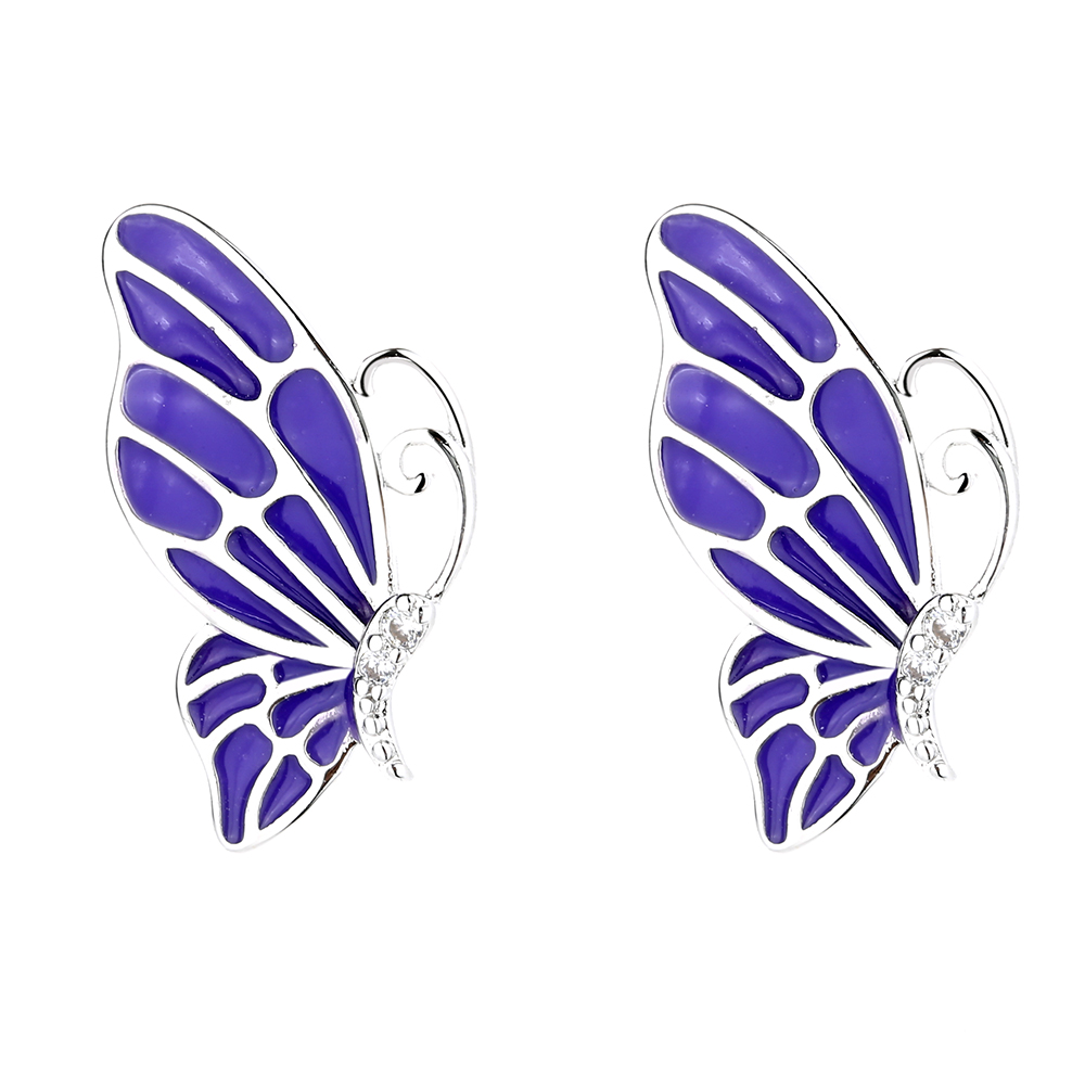 Violet Sterling Silver Butterfly Earrings - Gallery 2