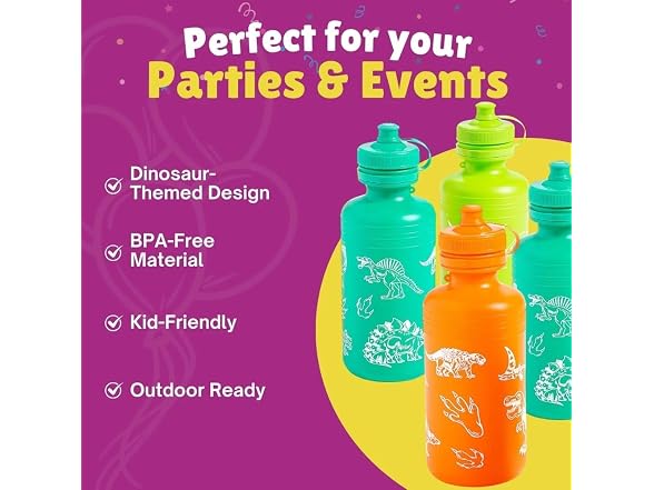 Dinosaur Plastic Water Bottles - 18 oz. (Pack of 12)