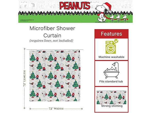 Franco Peanuts Holiday Christmas Shower Curtain