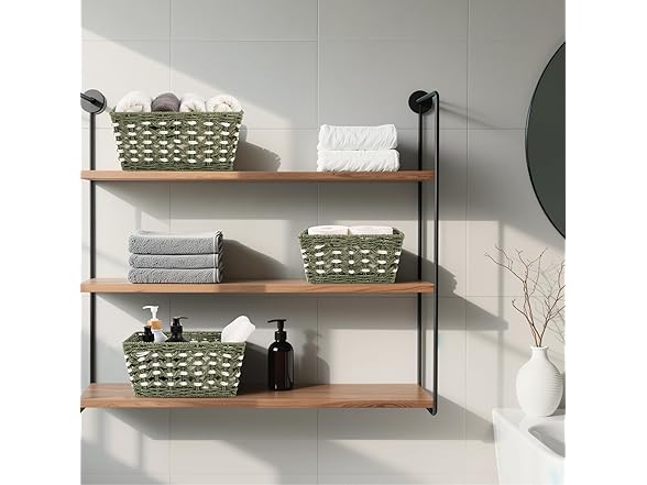 OIAHOMY Wicker Storage Baskets, Green & White