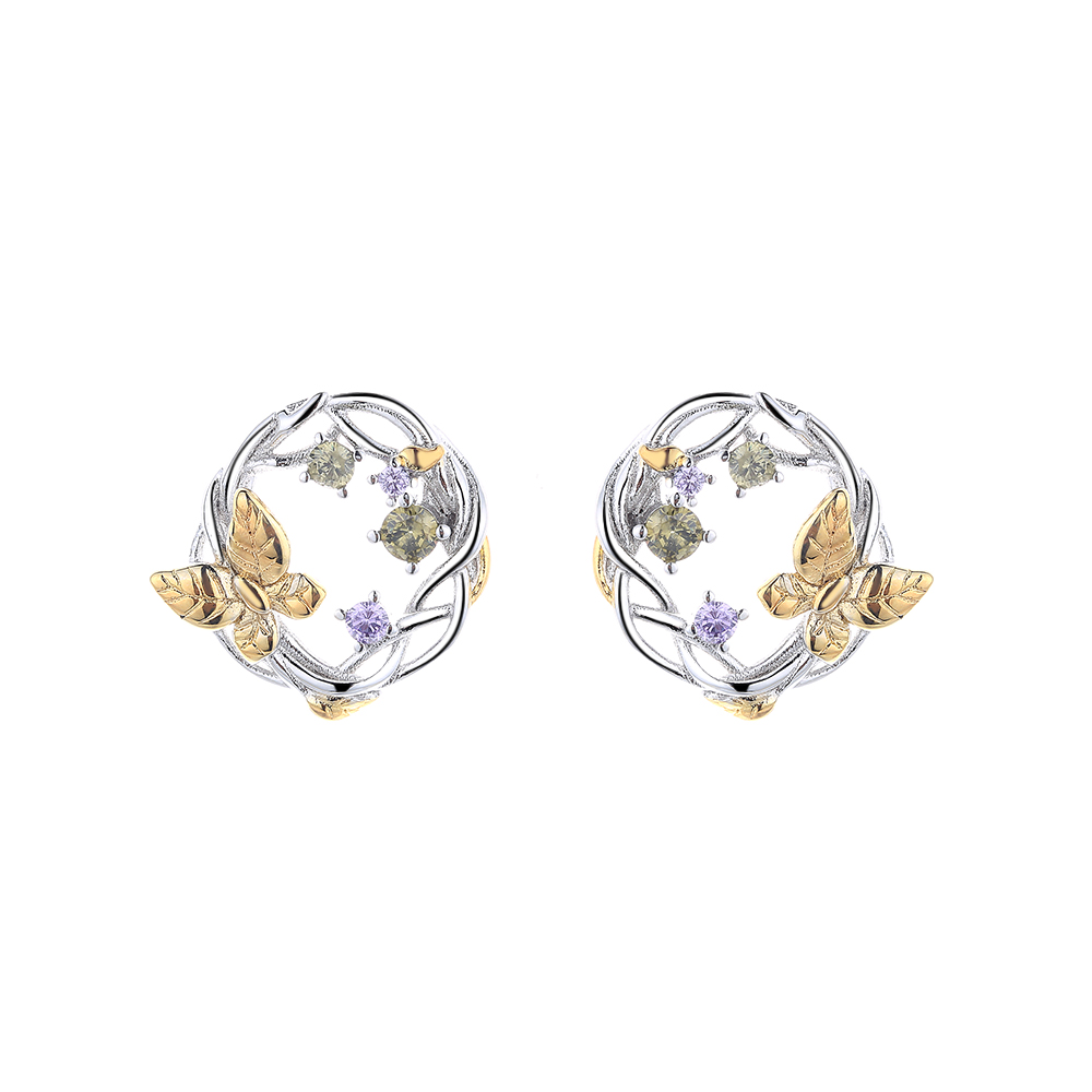 Gold Plated Two Tone Floral Earrings - Gallery 3