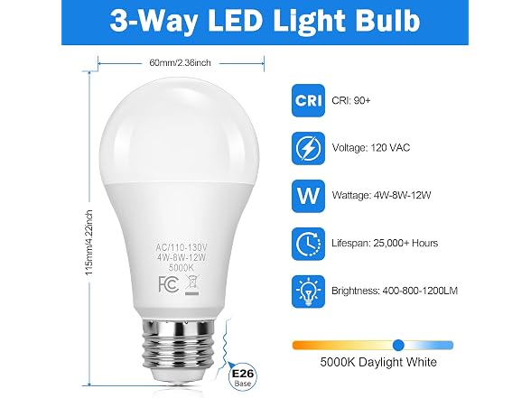 Yochoice 3 Way Light Bulbs 40 70 100W Equivalent