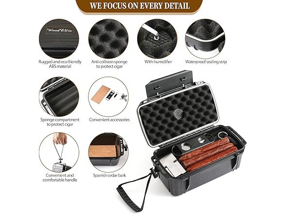 WoodElric Travel Cigar Humidor Box Case