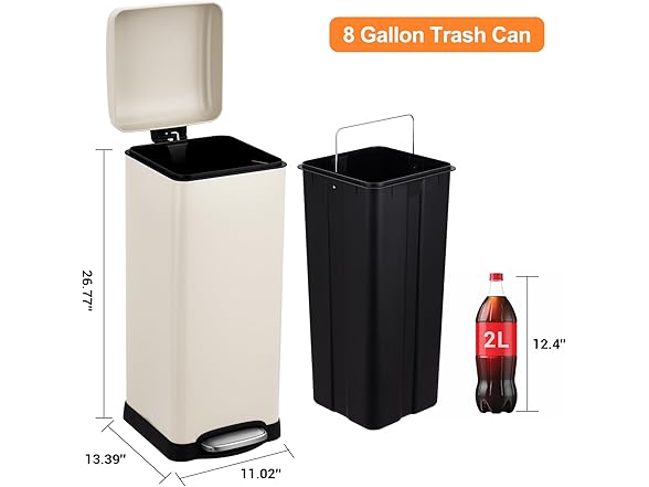 Takywep 8 Gal/30 l Kitchen Trash Can Beige