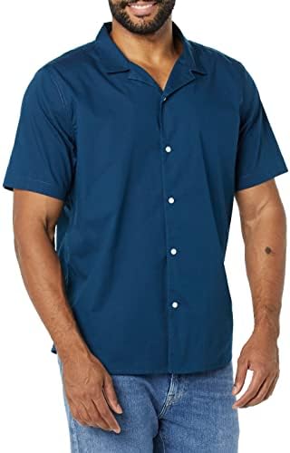 Amazon Essentials Men's Vacation Cotton Resort Shirt, Slim-Fit Short Sleeve, Navy, X-Small