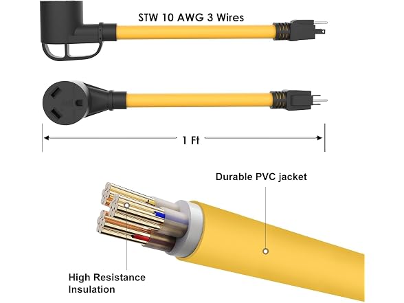 M1A2 30 Amp to 15 Amp 110V RV Adapter Cord 30