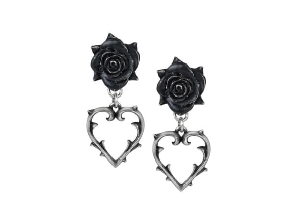 Alchemy Gothic Wounded Love Black Rose Earrings