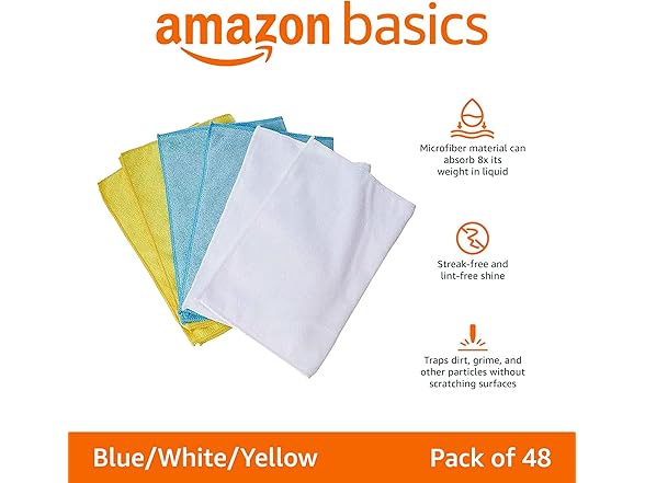 Amazon Basics Microfiber Cleaning Cloths, 48 pack