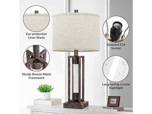 TOBUSA 26" Bronze Retro Farmhouse Table Lamp