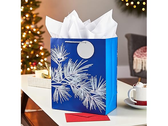 Hallmark 13" Gift Bag w/Tissue, Blue Pine