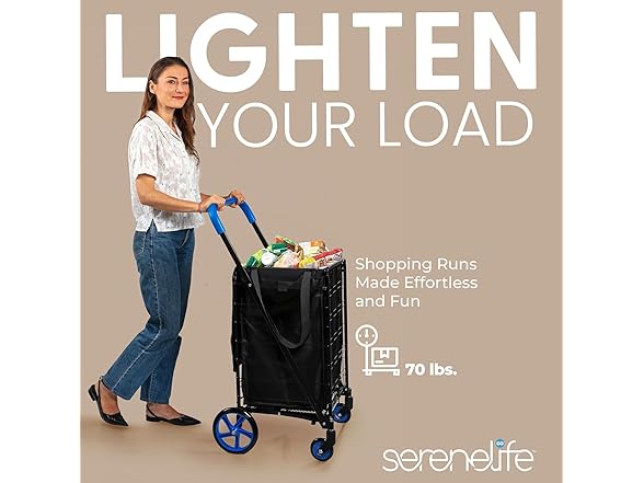 SereneLife Small Compact Folding Shopping Cart