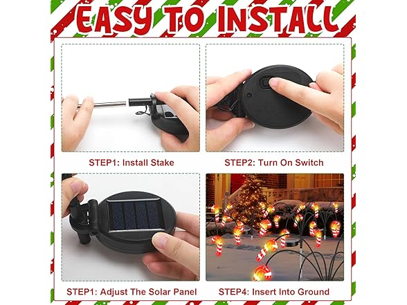 Hakol Baquler 4 Pack Christmas Solar Lights (Candy Cane)