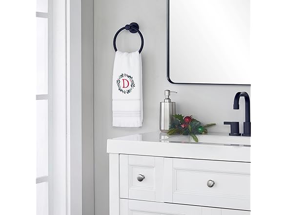 SKL Home Christmas/Winter Wreath Monogram Hand Towel