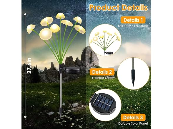 Slssqhz GAR-114 4pc Solar Mushroom Garden Lights RGB