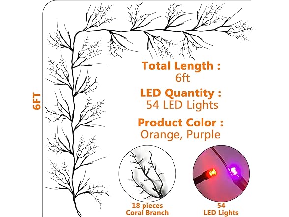 SURCVIO 6 Ft 54 LED Halloween Willow Vine