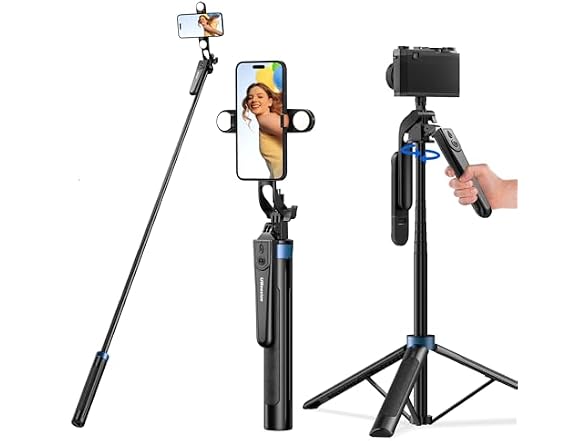 UBeesize 64'' Extendable Selfie Stick Tripod with Light & Remote