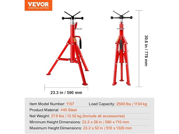 V Head Pipe Stand Adjustable Height 28-52 Inch