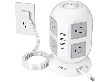 $26.99, Was $34.99, 22% Off! TESSAN 10ft Cord Power Tower (8 Outlets, 2 USB-C, 3 USB-A) dealfomo