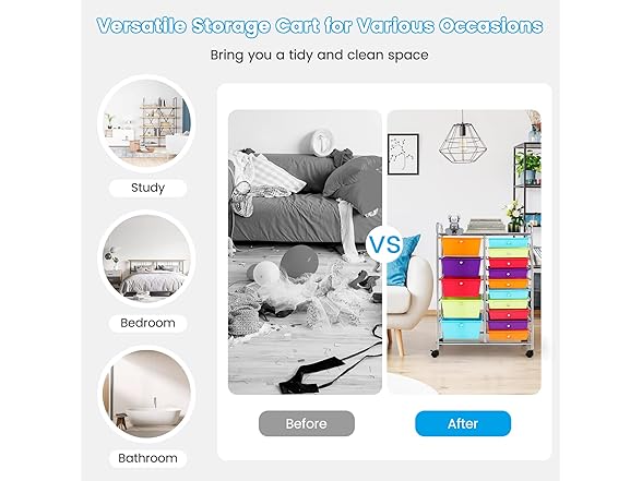 COSTWAY BC891225050046 15 Drawer Rolling Storage Cart