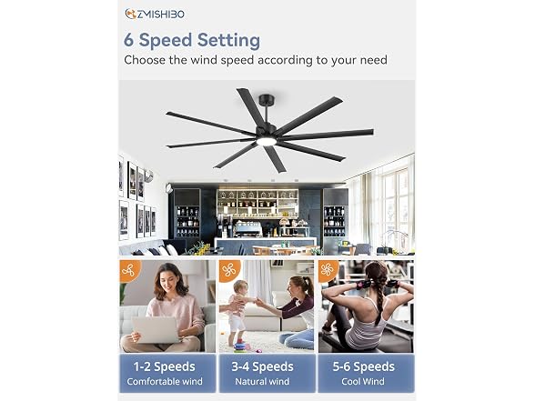 ZMISHIBO 84 Industrial Ceiling Fans with Lights