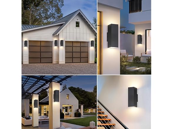 2-Pack Outdoor Wall Lights, Large LED Up and Down Lights, Black