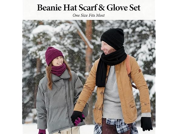 Mysuntown W0092 Beanie Hat Scarf Gloves Set Rose Red