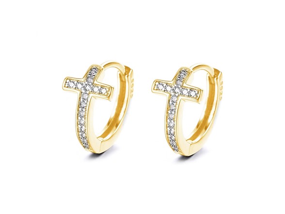 14K Gold Plated Cross Huggie Earring