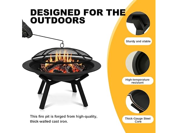 IBGUC Wood Burning Fire Pit Steel Bowl