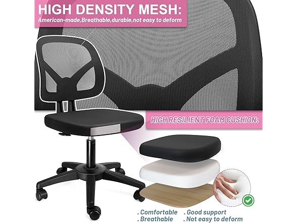 KIZECK Armless Mesh Small Office Computer Desk Chair