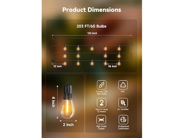 Minetom 164 FT S14 Outdoor String Lights