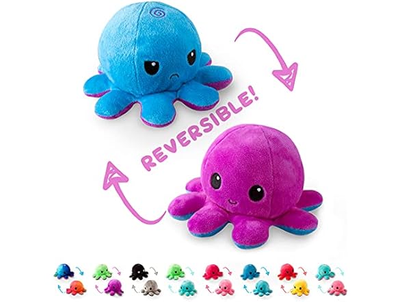TeeTurtle Reversible Octopus Plushie 4In Black + Rainbow