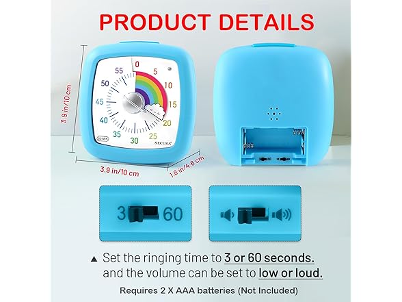 Secura 60-Minute Visual Timer (Blue & Cloud)