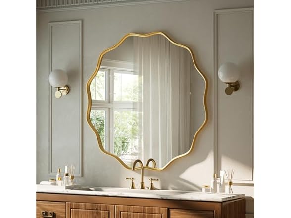 VooBang Gold Scalloped Circle Mirror, 24" Wavy Edge Round Wa (Open Box)