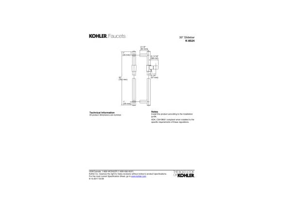KOHLER Shower Slidebar 30