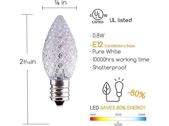 Brightown Minetom 50 Pack C7 Led Replacement Light Bulb