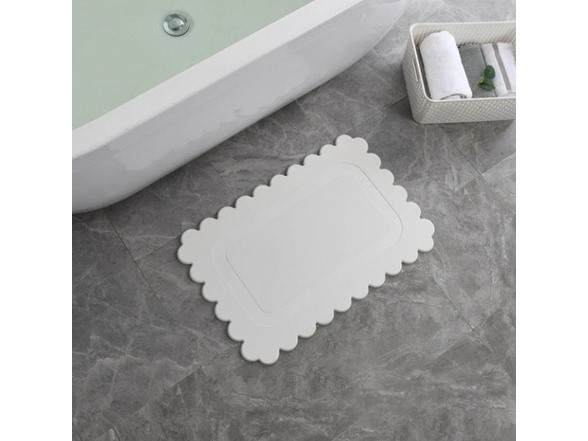 Off White Scallop Stone Bath Mat, 24"x15"