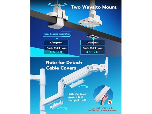 ARES WING 17" to 49" White Stacked Dual Monitor Arm 