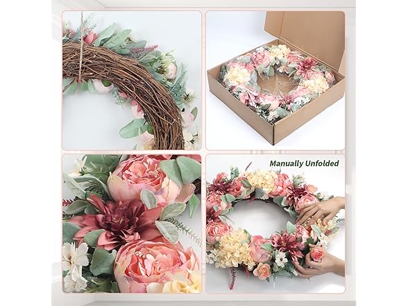 24" Pink Peony Wreath