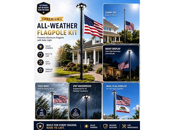 25FT 11 Gauge Flag Pole W/ Solar Light