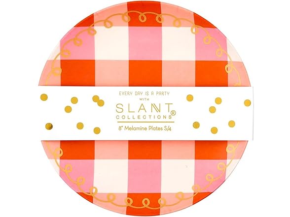  8" Melamine Plastic Plate, Set of 4, Pink Plaid