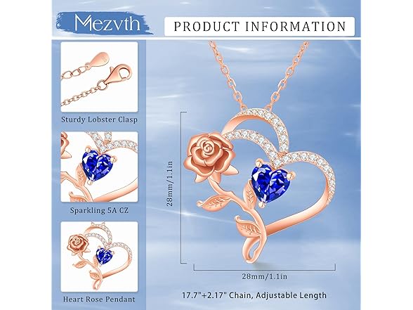 Rose Flower Heart Birthstone Necklace