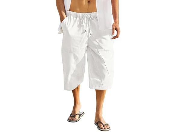 Coofandy Men (XXL) Linen Capri Pants Baggy Pants