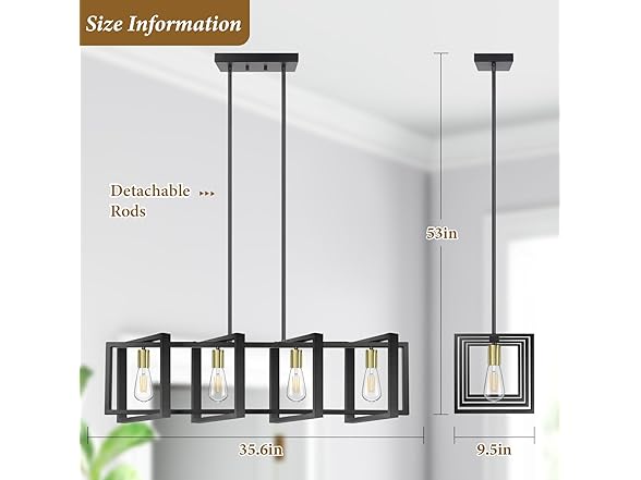 5-Light Black Gold Dining Room Light Fixture, 53’’