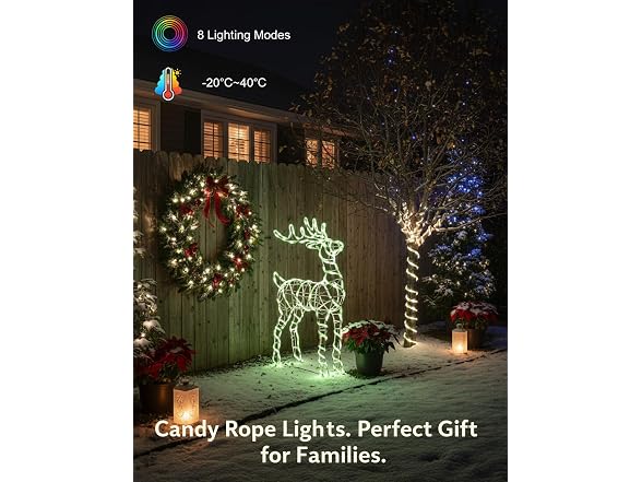 LightSeek Solar Candy Cane Rope Lights