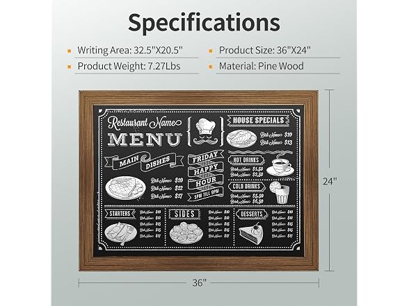 SHANTRA 36"x24" Magnetic Chalkboard -