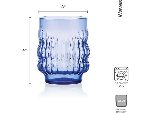 Mikasa Waves Colorful Optic Stackable Rocks Glasses, Set of 4